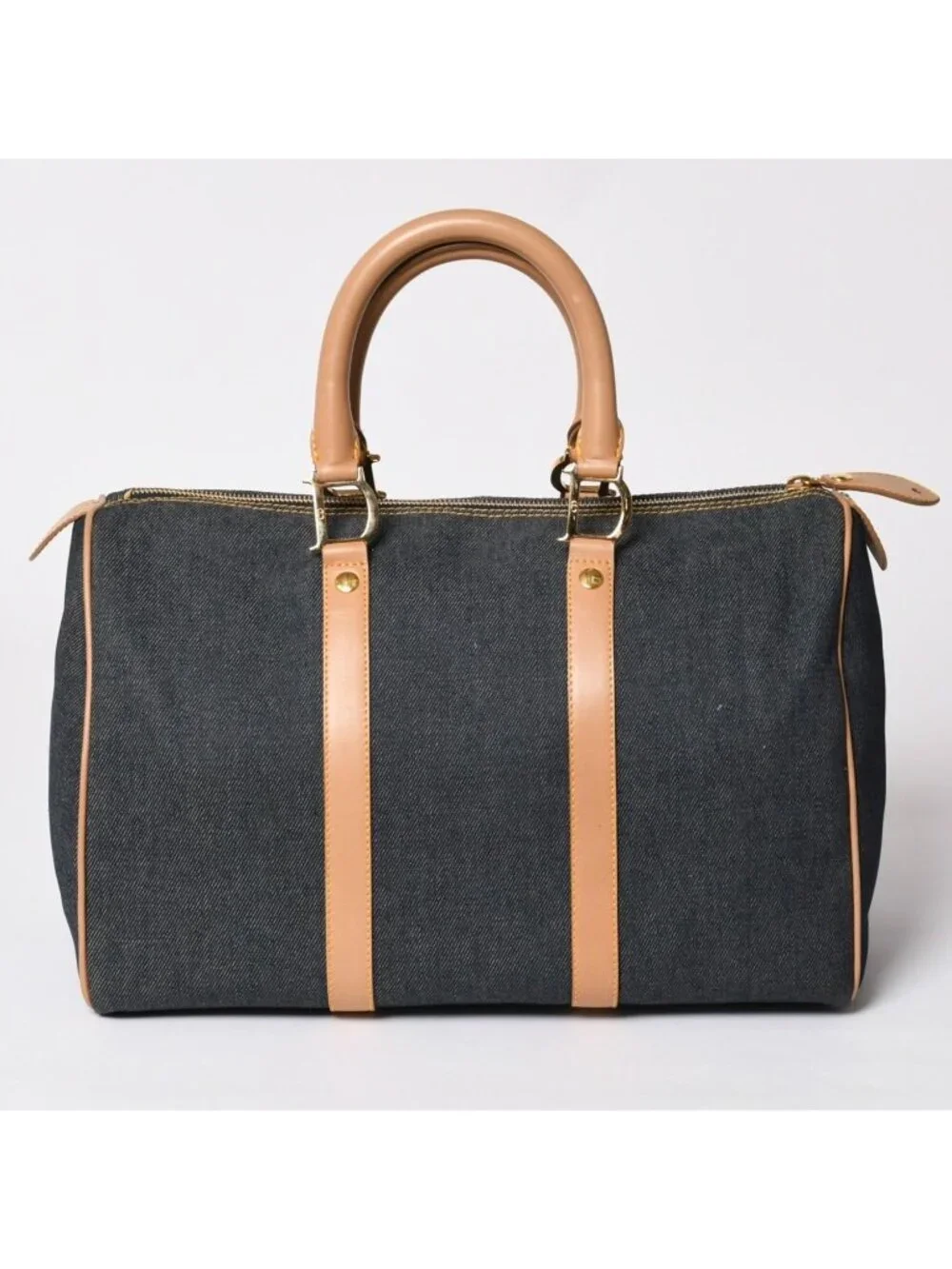 Dior Trotter Handbag Denim 35 Boston Gold